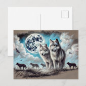 Two Wolves in Moonlight with Pack Briefkaart (Voorkant / Achterkant)