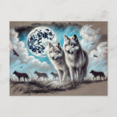 Two Wolves in Moonlight with Pack Briefkaart (Voorkant)