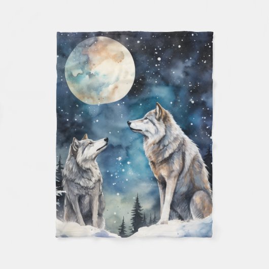 Two Wolves in Winter Fleece Deken (Voorkant)