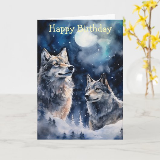 Two Wolves in Winter Kaart (Gele Bloem)
