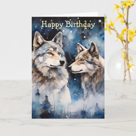 Two Wolves in Winter Kaart (Gele Bloem)