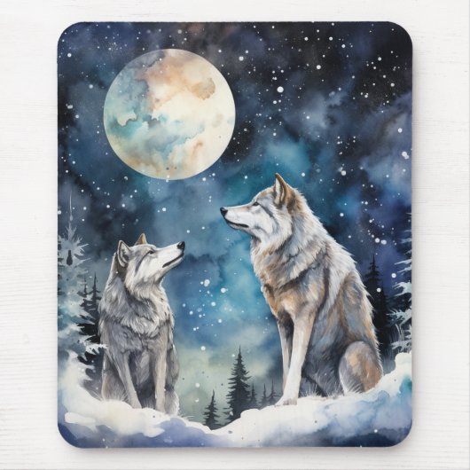 Two Wolves in Winter Muismat (Voorkant)