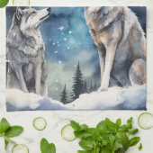 Two Wolves in Winter Theedoek (Gevouwen)