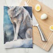 Two Wolves in Winter Theedoek (Quarter Fold)