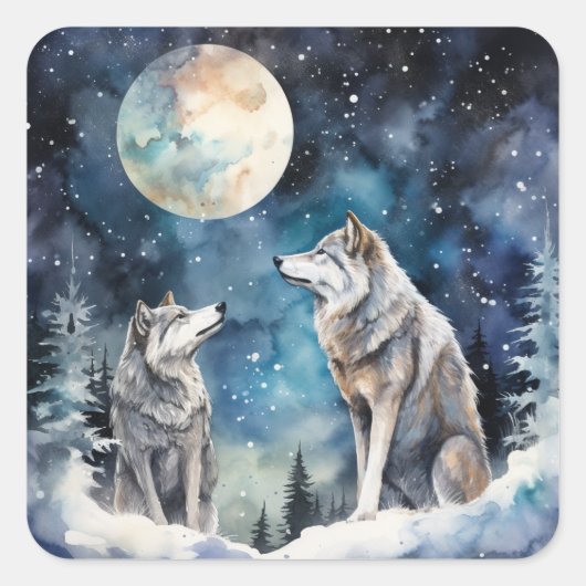 Two Wolves in Winter Vierkante Sticker (Voorkant)