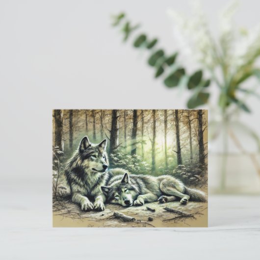 Two Wolves Resting in the Forest Briefkaart (Staand voorkant)