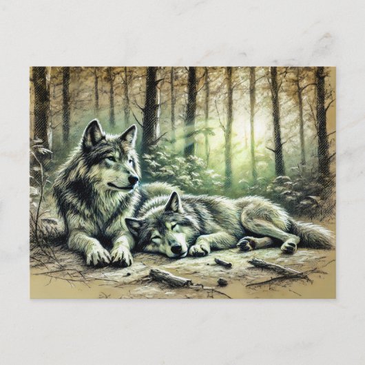Two Wolves Resting in the Forest Briefkaart (Voorkant)