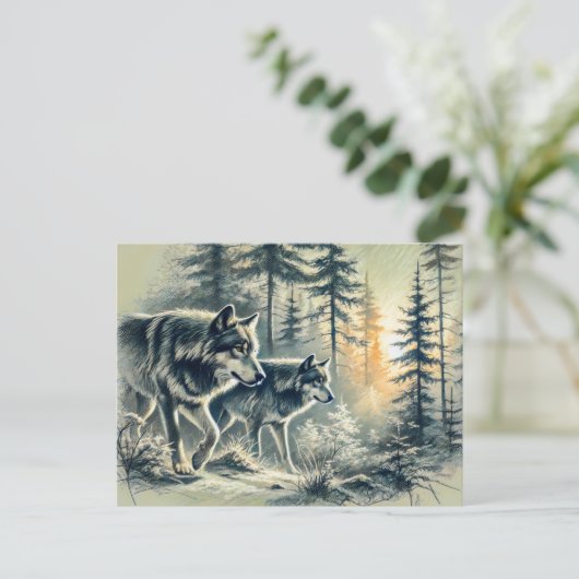 Two Wolves Running at Sunrise Briefkaart (Staand voorkant)