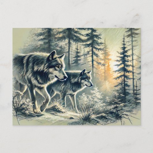 Two Wolves Running at Sunrise Briefkaart (Voorkant)