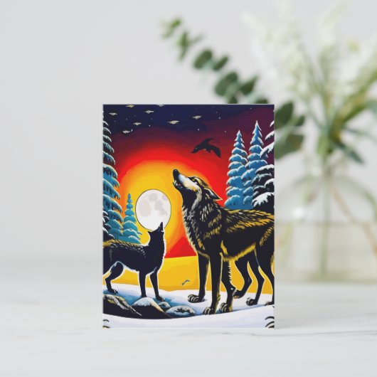 Two Wolves Wall Art Printable Home Briefkaart (Staand voorkant)