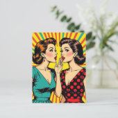 Two Woman Gossiping Telling Secrets Friendship Briefkaart (Staand voorkant)