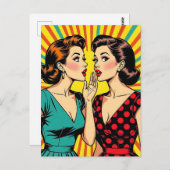 Two Woman Gossiping Telling Secrets Friendship Briefkaart (Voorkant / Achterkant)