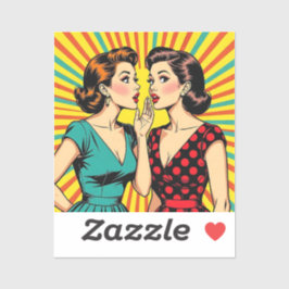 Two Woman Gossiping Telling Secrets Pop Art Sticker