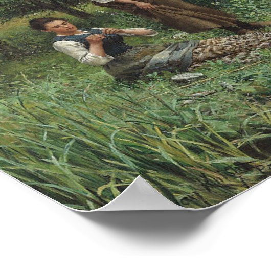 Two Women Fishing on the Grass by the River Poster (Hoek)