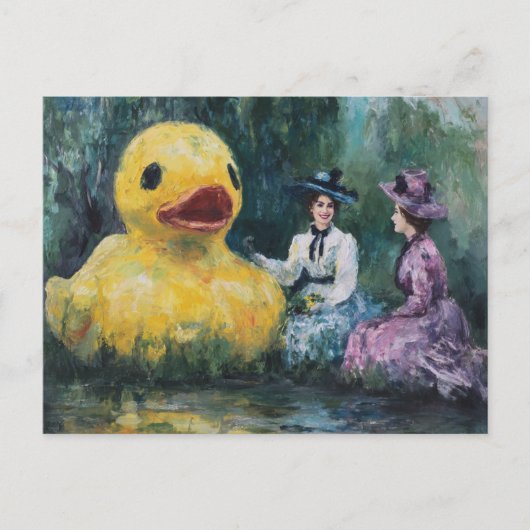 Two Women Picnic in Park With a Giant Duck Briefkaart (Voorkant)