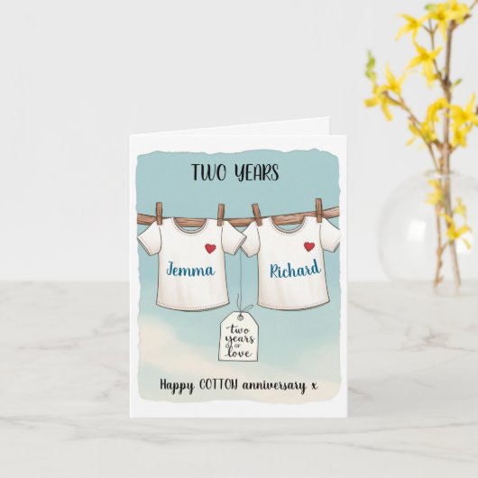 "Two Years of Love" T-shirt katoen 2e Jubileum Kaart (Gele Bloem)