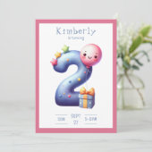 Two Years Old Simplistic Birthday Invitation Kaart (Staand voorkant)