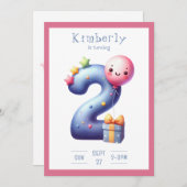 Two Years Old Simplistic Birthday Invitation Kaart (Voorkant / Achterkant)
