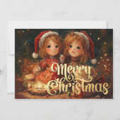 Two Young Girls Celebrating Christmas Kaart (Voorkant)