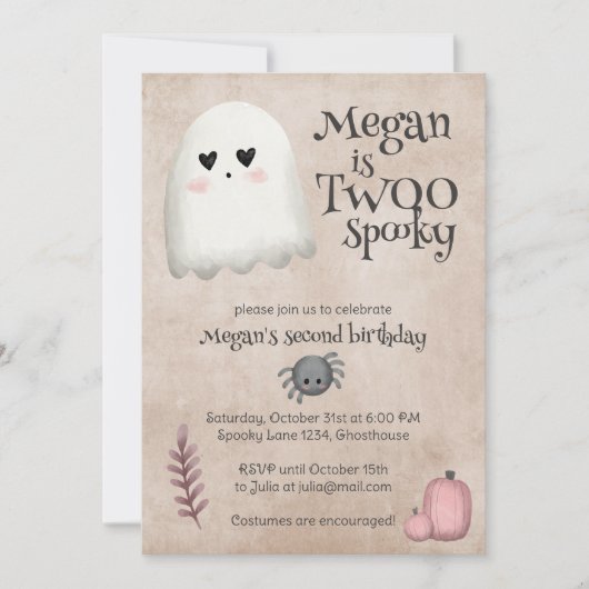 Twoo Spooky Kawaii Ghost Halloween Birthday Kaart (Voorkant)