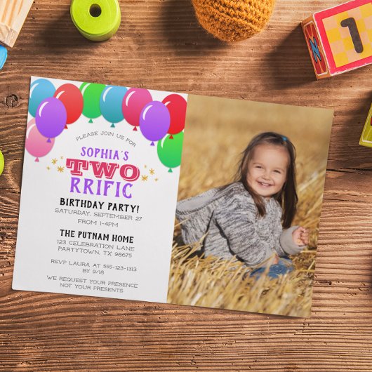 TWOrrific 2e Verjaardagsballon Paarse Foto Kaart