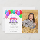 TWOrrific 2e Verjaardagsballon Paarse Foto Kaart (Voorkant)