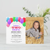 TWOrrific 2e Verjaardagsballon Paarse Foto Kaart (Staand voorkant)