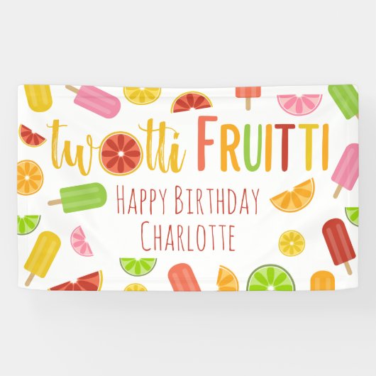 Twotti Fruitti Citrus Ice Pop Tweede Verjaardag Spandoek (Horizontaal)