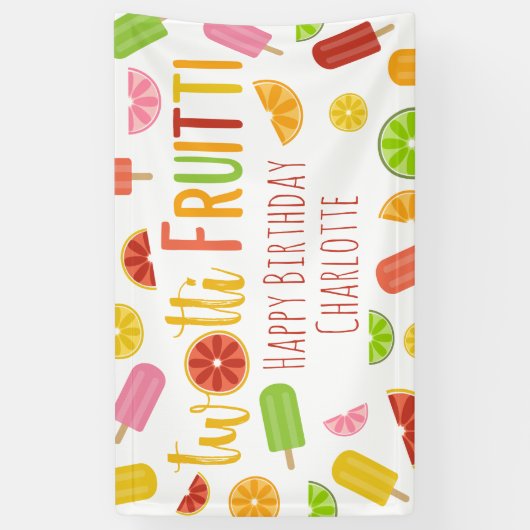Twotti Fruitti Citrus Ice Pop Tweede Verjaardag Spandoek (Verticaal)