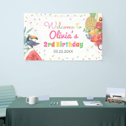 Twotti Fruitti Fruits Toucan Birthday Backdrop Spandoek (Beurs)