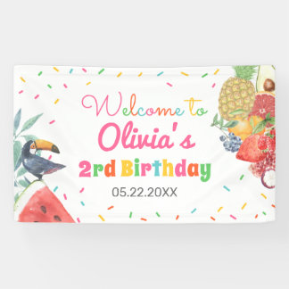 Twotti Fruitti Fruits Toucan Birthday Backdrop Spandoek