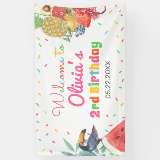 Twotti Fruitti Fruits Toucan Birthday Backdrop Spandoek (Verticaal)