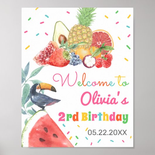 Twotti Fruitti Fruits Toucan Birthday Welkom Poster (Voorkant)