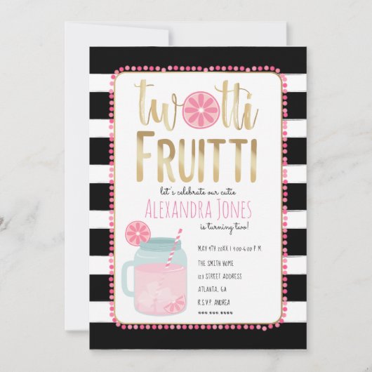 Twotti Fruitti Pink Lemon Black + White Birthday Kaart (Voorkant)