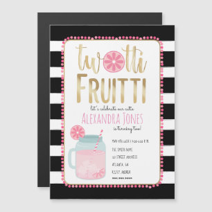 Twotti Fruitti Pink Lemon Black + White Birthday Magnetische Uitnodiging