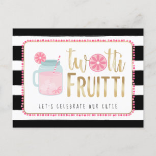 Twotti Fruitti Pink Lemon Black + White Birthday Uitnodiging Briefkaart