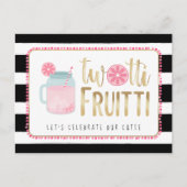 Twotti Fruitti Pink Lemon Black + White Birthday Uitnodiging Briefkaart (Voorkant)