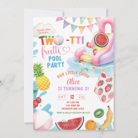 TWOtti Frutti 2e verjaardag Pool Party Kaart (Voorkant)