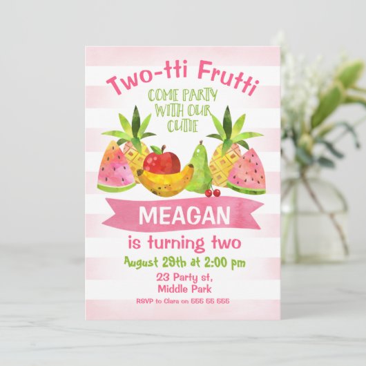Twotti Frutti 2e verjaardag Uitnodiging (Staand voorkant)