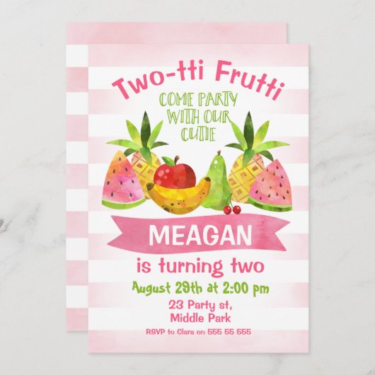 Twotti Frutti 2e verjaardag Uitnodiging (Voorkant / Achterkant)