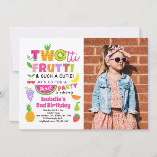 TWOtti Frutti 2e Verjaardag Uitnodiging met Foto (Voorkant)
