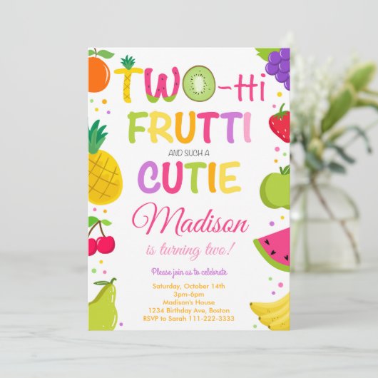 Twotti Frutti Cutie 2e verjaardag uitnodiging (Staand voorkant)