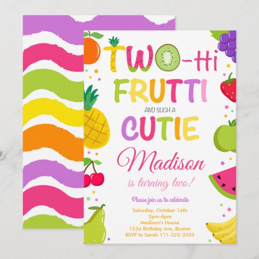 Twotti Frutti Cutie 2e verjaardag uitnodiging (Voorkant / Achterkant)