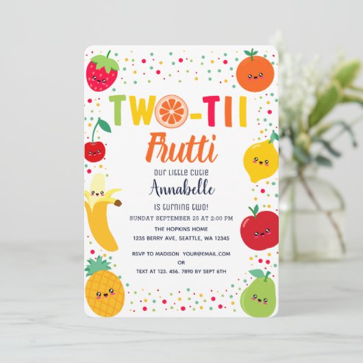 Twotti Frutti Fruit Kinder tweede verjaardag Kaart (Staand voorkant)