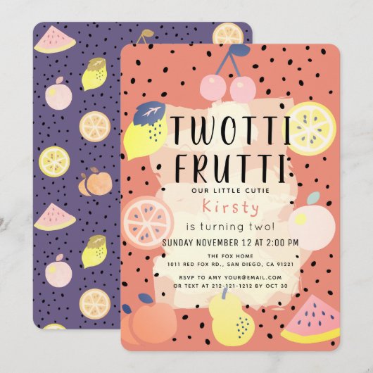 Twotti Frutti Fruit Oranje Paarse 2e Verjaardag Kaart (Voorkant / Achterkant)