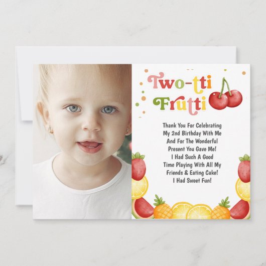 Twotti Frutti Fun Tweede Verjaardagsfeest Bedankkaart (Voorkant)