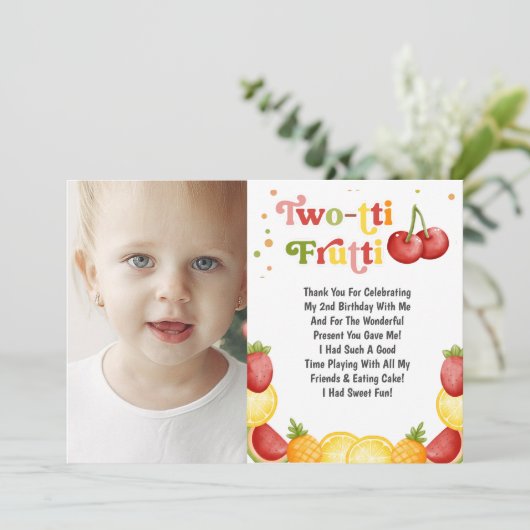 Twotti Frutti Fun Tweede Verjaardagsfeest Bedankkaart (Staand voorkant)