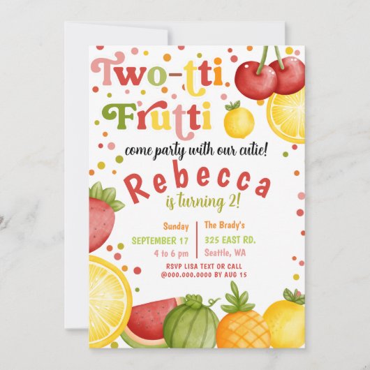 Twotti Frutti Fun Tweede Verjaardagsfeest Kaart (Voorkant)