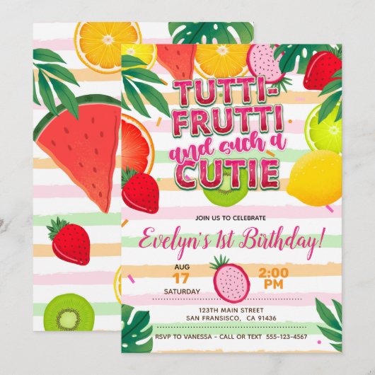 Twotti frutti of Tutti Frutti Party Invitation Kaart (Voorkant / Achterkant)