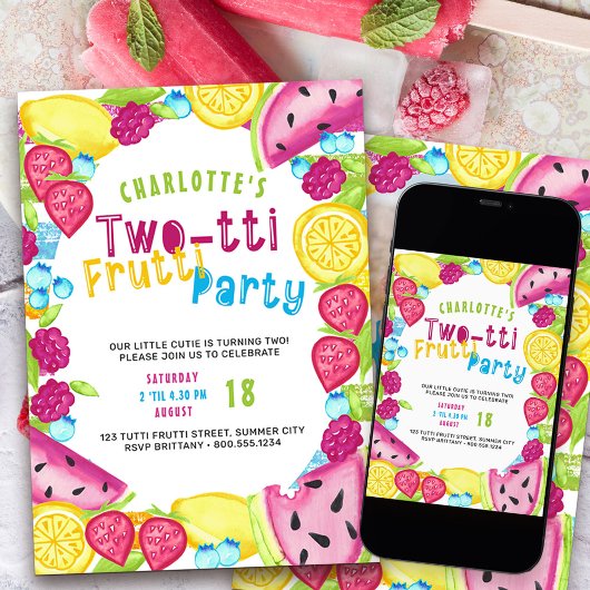 TWOtti Frutti Party 2e Verjaardag Foto Kaart